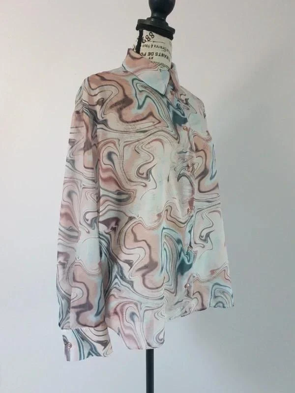 🌸 Chemisier fluide turquoise & abricot – Bershka – T. M/L – Très bon état
